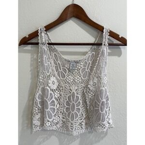 American Rag Cie Crochet Lace Vest Top Boho Festival Open Knit Floral XS